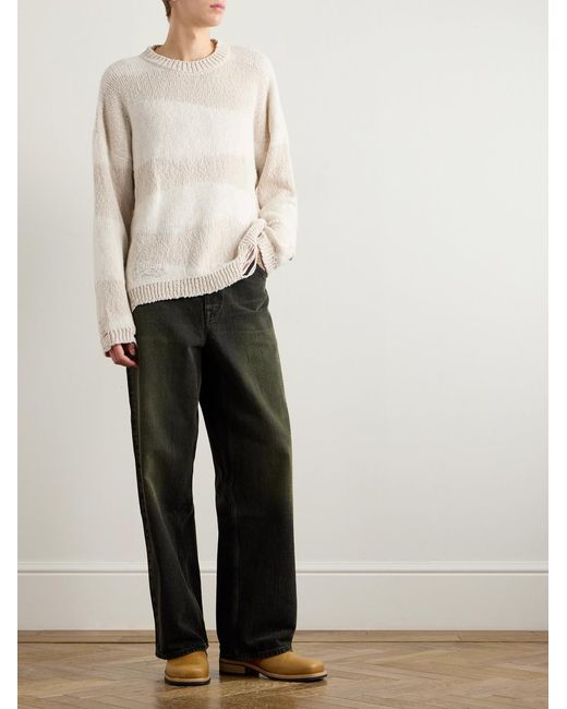 Our Legacy Natural Popover Distressed Striped Cotton And Linen-blend Sweater for men