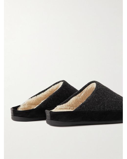 Mulo Black Suede-Trimmed Shearling-Lined Recycled-Wool Slippers for men