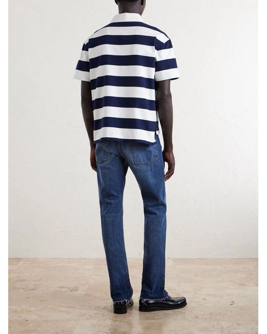 Givenchy Blue Logo-Embroidered Striped Cotton Polo Shirt for men