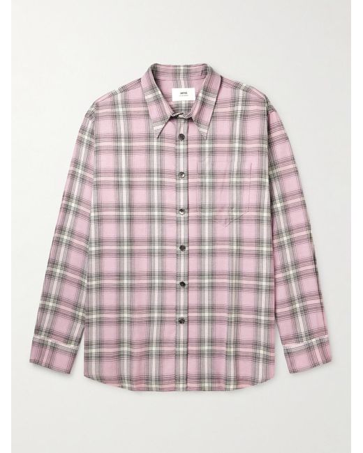 AMI Pink Checked Flannel Shirt for men