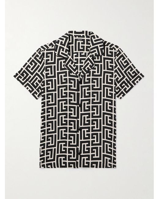 Camicia di seta con monogramma di Balmain in Black da Uomo