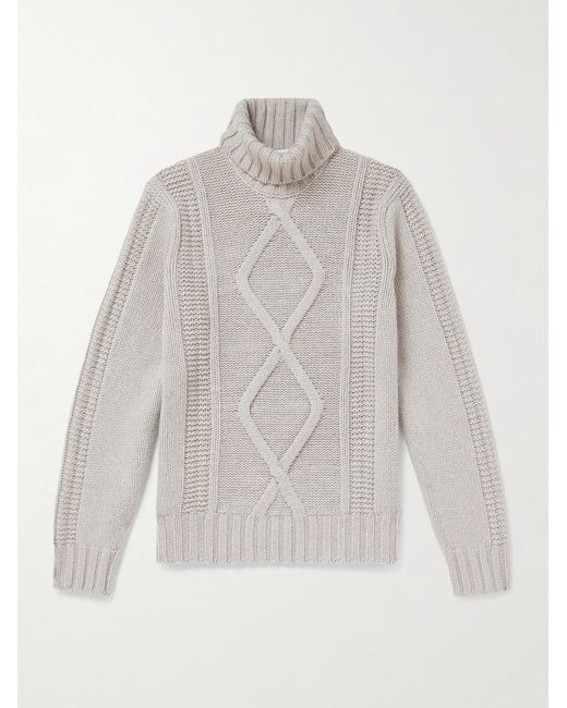 Brunello Cucinelli White Cable-Knit Cashmere Rollneck Sweater for men