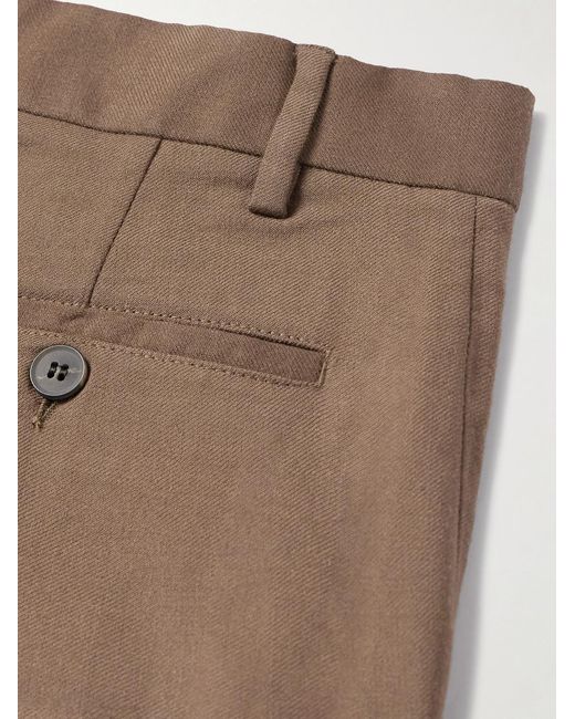 Sunspel Brown Tapered Pleated Virgin Wool-Twill Trousers for men
