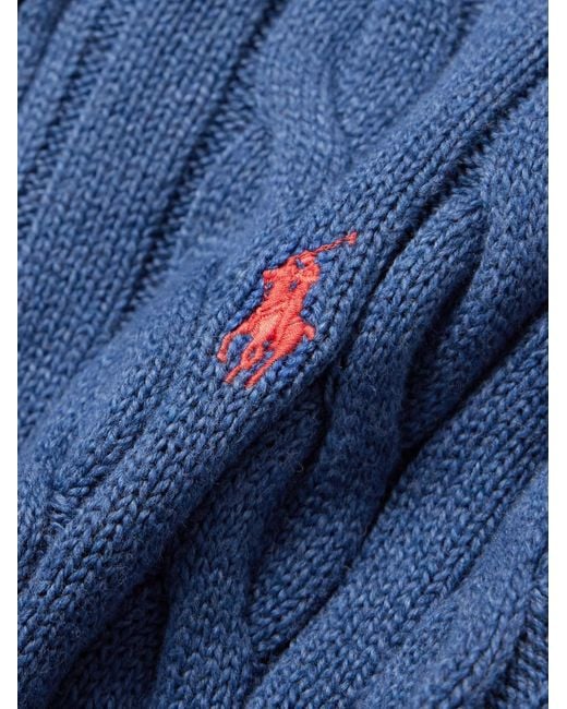 Polo Ralph Lauren Blue Logo-embroidered Cable-knit Cotton Half-zip Sweater for men