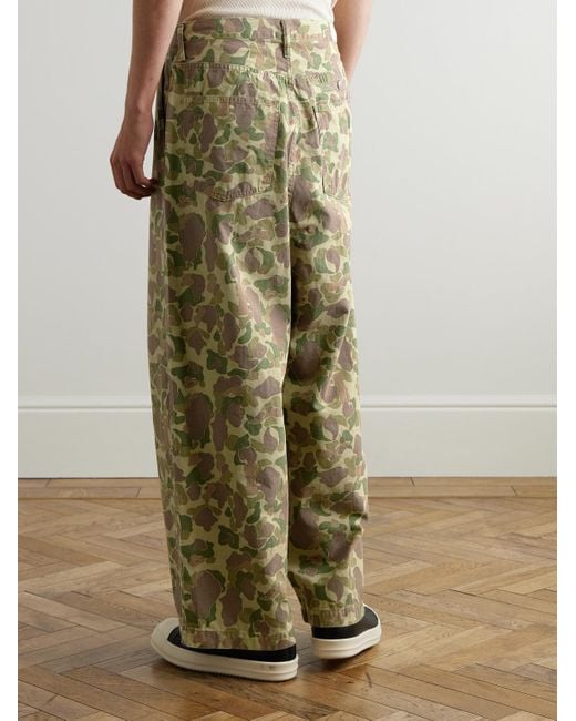Kapital Green Wide-Leg Camouflage-Print Herringbone Cotton Trousers for men
