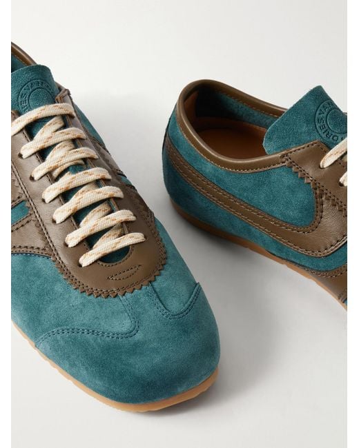 Dries Van Noten Green Leather-Trimmed Suede Sneakers for men