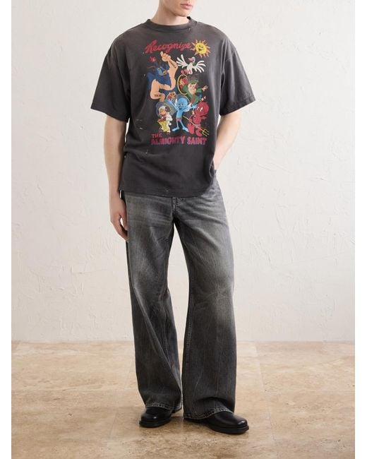 SAINT Mxxxxxx Black Paint-Splattered Printed Cotton-Jersey T-Shirt for men