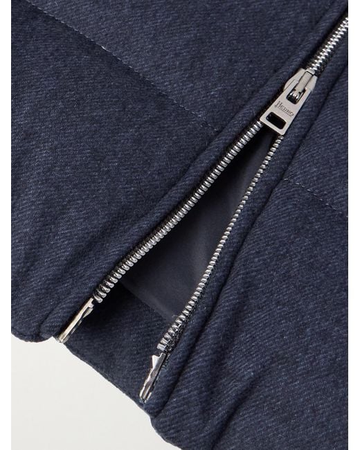 Herno Blue Suede-Trimmed Quilted Silk And Cashmere-Blend Twill Down Gilet for men