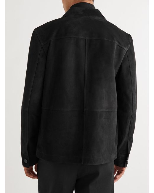 Mr P. Black Leather-Trimmed Suede Jacket for men