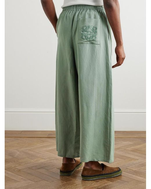 Loewe Green Paula's Ibiza Wide-Leg Cropped Woven Drawstring Trousers for men