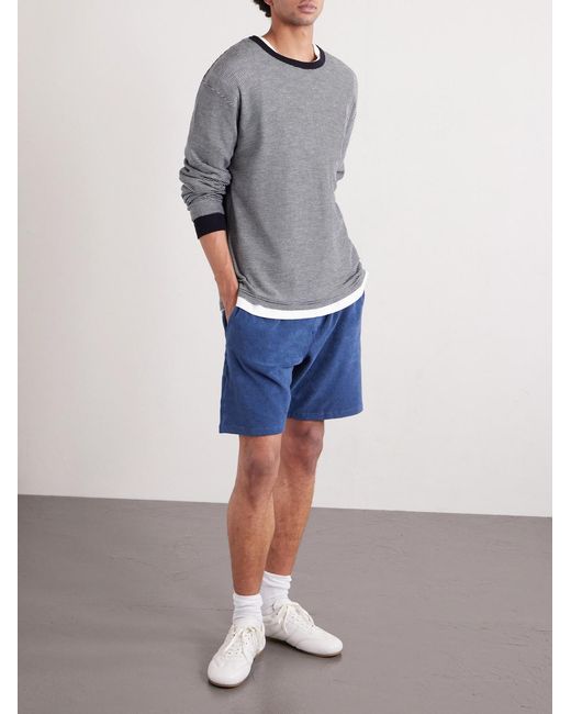 Fedeli Blue Slim-Fit Cotton-Terry Drawstring Shorts for men