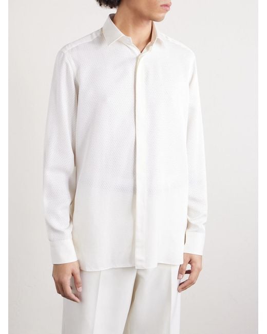 Tom Ford White Perforated Silk-twill Shirt for men