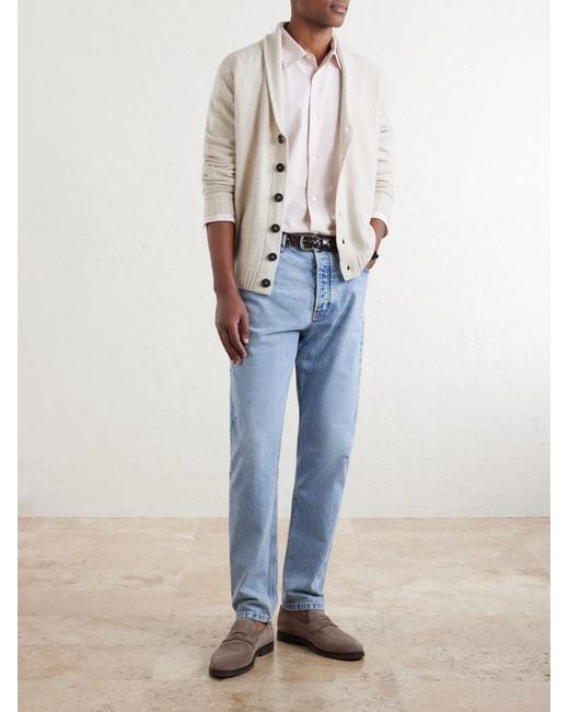 John Smedley White Rockford Shawl-Collar Recycled-Cashmere And Merino Wool-Blend Cardigan for men