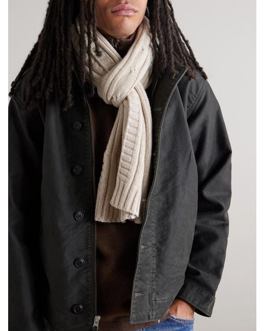John Smedley Natural Wooton Cable-knit Recycled-cashmere And Merino Wool-blend Scarf for men