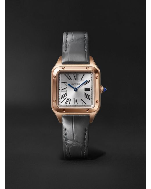 Cartier Black Santos-Dumont Small 18-Karat Rose Watch, Ref. Wssa0086 for men