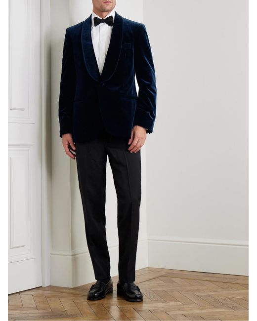 Mr P. Blue Slim-Fit Shawl-Collar Cotton-Velvet Tuxedo Jacket for men