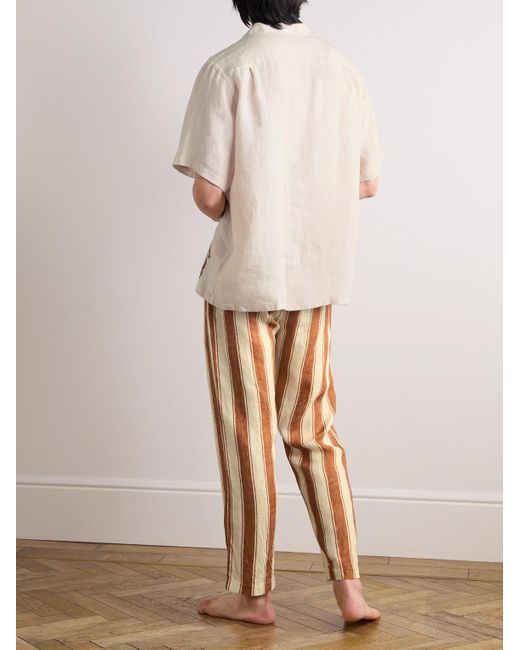 Desmond & Dempsey Natural Printed Linen Pyjama Set for men