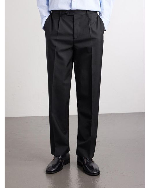 mfpen Blue Formal Straight-leg Pleated Wool Suit Trousers for men