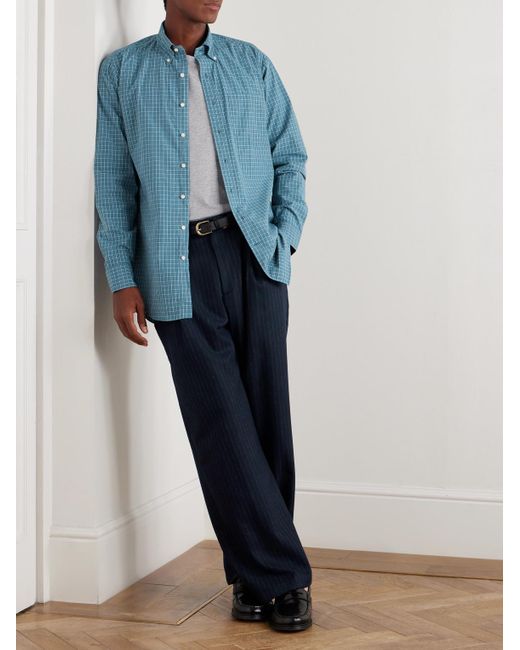 Sid Mashburn Blue Button-Down Collar Checked Cotton-Poplin Shirt for men