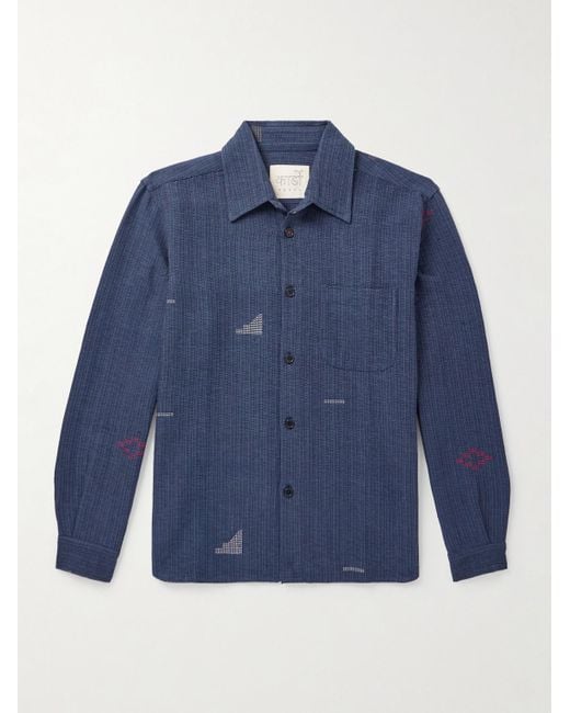 Kardo Blue Luis Embroidered Cotton Shirt for men