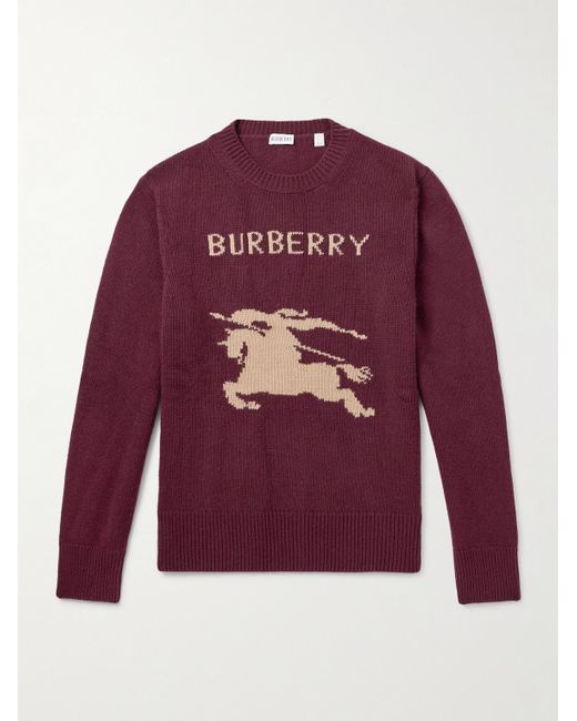Burberry Red Logo-Jacquard Wool And Cashmere-Blend Sweater for men