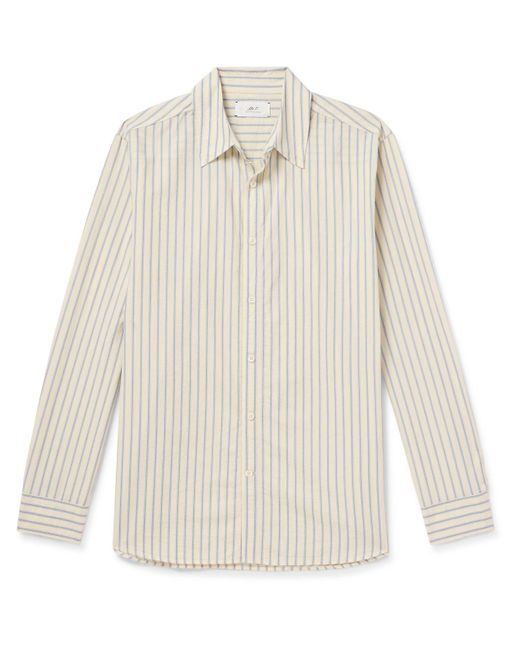 Mr P. White Embroidered Striped Cotton Shirt for men