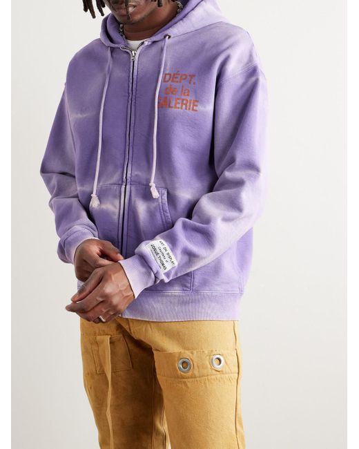 GALLERY DEPT. Purple Logo-print Bleached Cotton-jersey Zip-up Hoodie for men