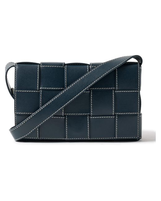 Bottega Veneta Blue Cassette Medium Intrecciato Leather Messenger Bag for men