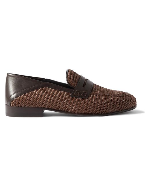 Manolo Blahnik Brown Padstow Leather-trimmed Raffia Loafers for men