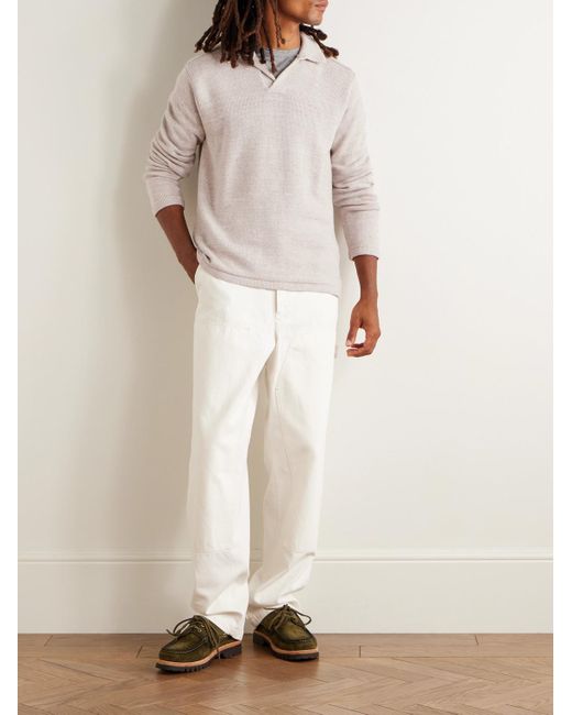 Inis Meáin White Wool And Linen-blend Polo Shirt for men