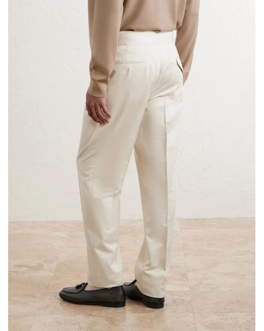 Ralph Lauren White Straight-Leg Pleated Silk-Gabardine Trousers for men