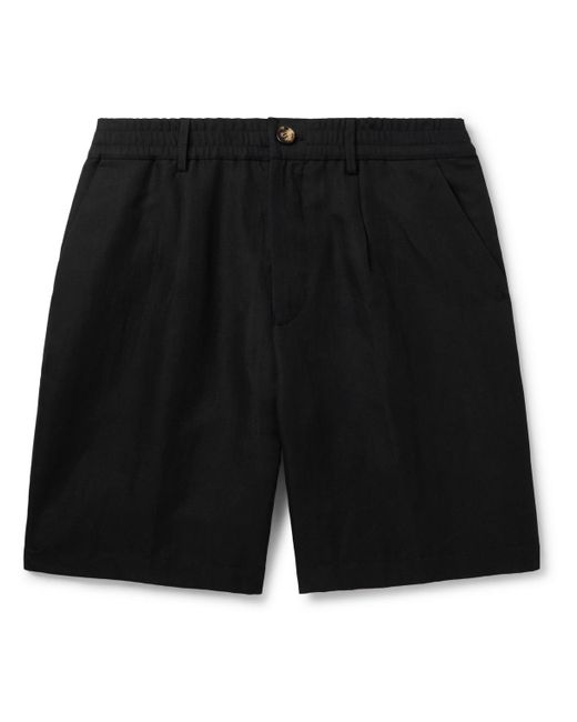 Brunello Cucinelli Black Straight-leg Pleated Linen And Cotton-blend Twill Bermuda Shorts for men