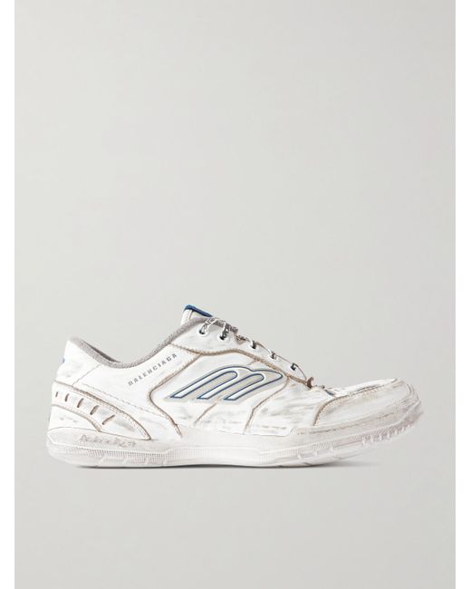 Balenciaga White Hamptons Logo-Appliquéd Distressed Leather Sneakers for men