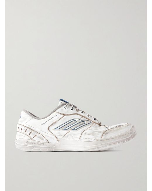 Balenciaga White Hamptons Logo-Appliquéd Distressed Leather Sneakers for men