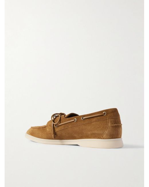 Loro Piana White Sea-sail Walk Leather-trimmed Suede Boat Shoes for men