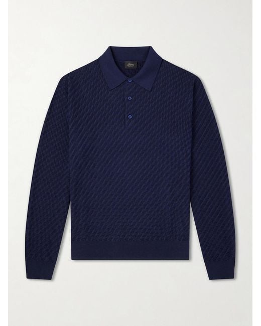 Brioni Blue Cotton, Silk And Cashmere-Blend Polo Shirt for men