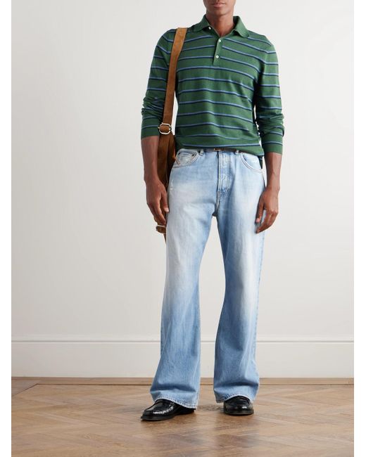 Sid Mashburn Green Slim-Fit Striped Cotton And Cashmere-Blend Polo Shirt for men