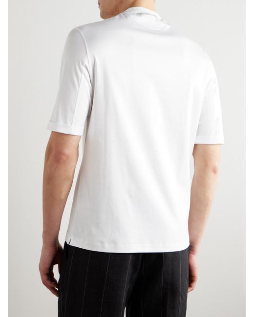 Brunello Cucinelli White Mock-neck Cotton-jersey T-shirt for men