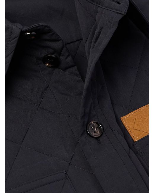 Bottega Veneta Blue Intrecciato Suede-Trimmed Quilted Cotton-Blend Overshirt for men
