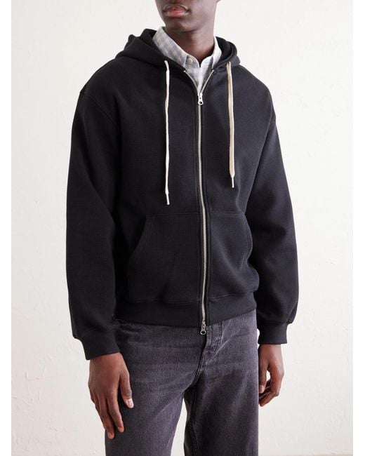 FRIZMWORKS Blue Waffle-Knit Cotton Zip-Up Hoodie for men