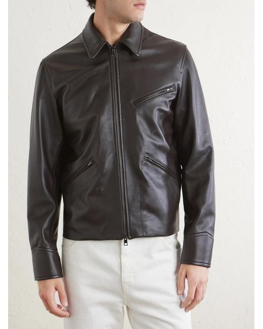 J. Mueser Gray Racer Leather Jacket for men