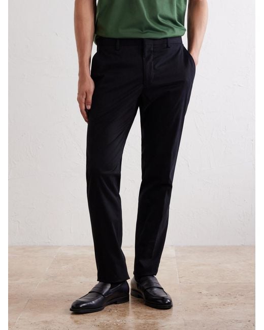 Zegna Blue Straight-Leg Stretch Cotton-Twill Trousers for men