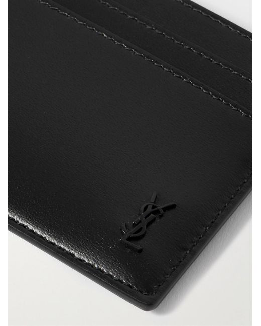 Saint Laurent Black Tiny Cassandre Logo-appliquéd Leather Cardholder for men