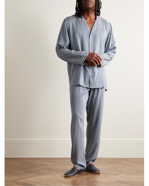 Zimmerli of Switzerland Pyjama aus gestreiftem Webstoff mit Reverskragen in Blue für Herren
