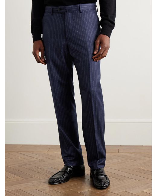 Caruso Blue Slim-Fit Pinstriped Wool Suit Trousers for men