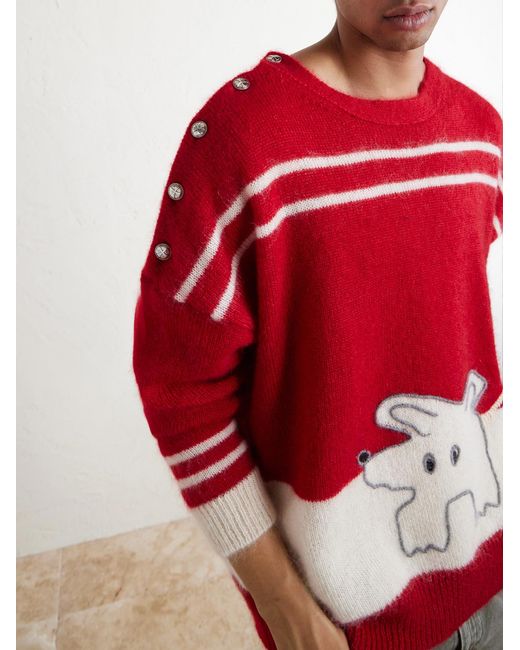 Enfants Riches Deprimes Rat Embroidered Striped Mohair And Silk-Blend Sweater for men
