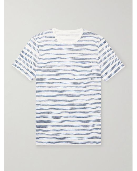 T-shirt slim-fit in lino a righe di Hartford in Blue da Uomo