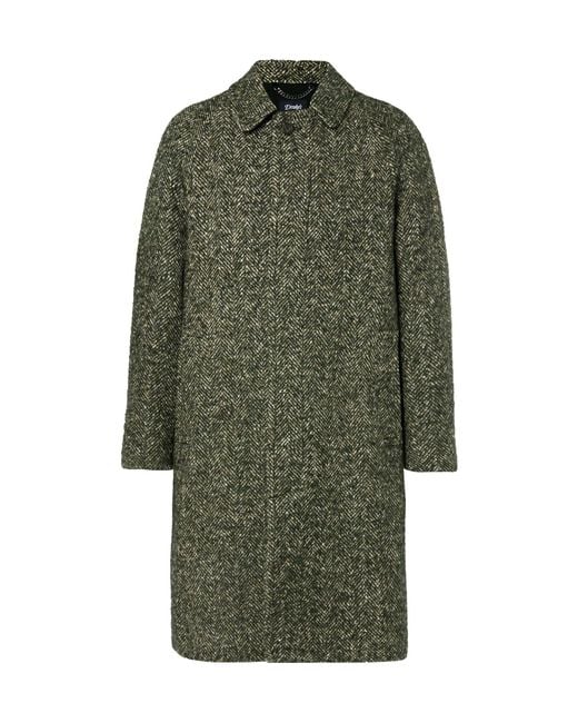 Drake's Green Herringbone Wool Coat for men