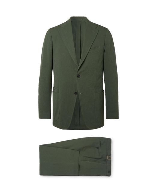 Drake's Dark-green Lacot Cotton-seersucker Suit for men