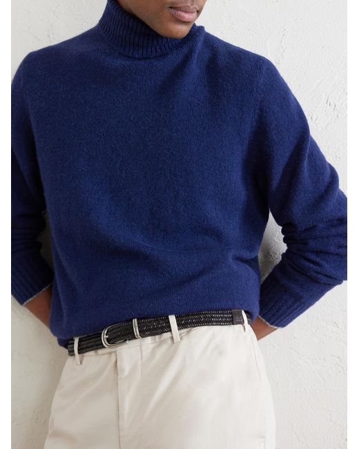 Brunello Cucinelli Blue Alpaca-Blend Rollneck Sweater for men